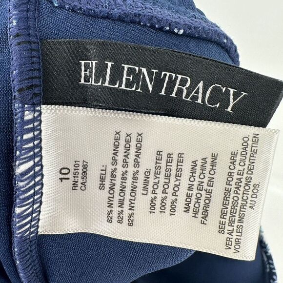 Ellen Tracy Swimsuit Size 10 One Piece Navy Blue Paisley Double Ruffle Swim NEW - Picture 8 of 8